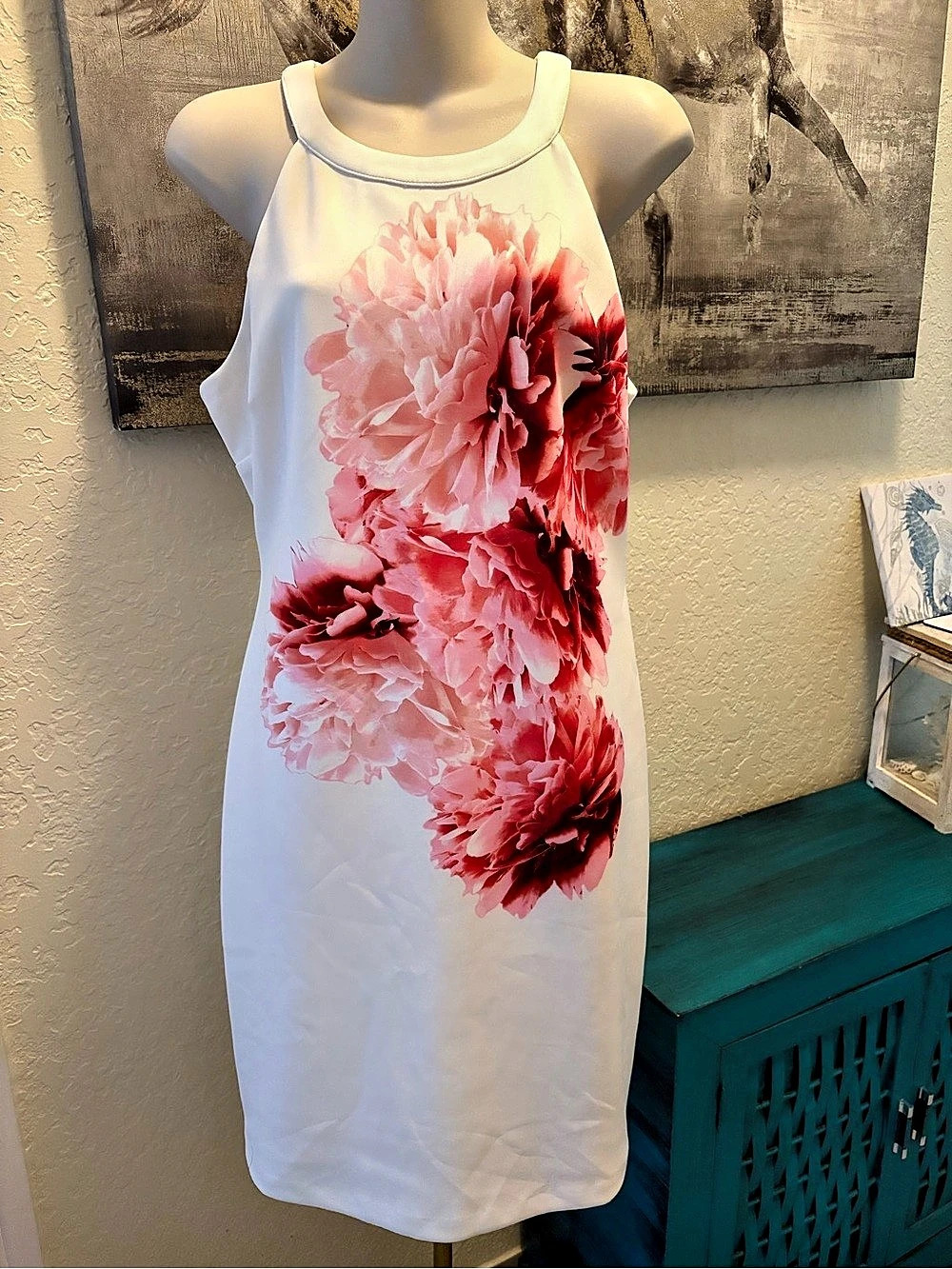 Guess Floral Mini Dress in White & Pink Size 12 Like New